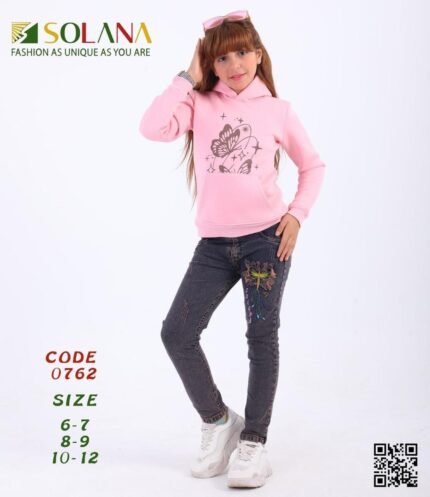 طقم بناتي ميلتون قطن + جينز مقاسات 6-8-10-12 سنه